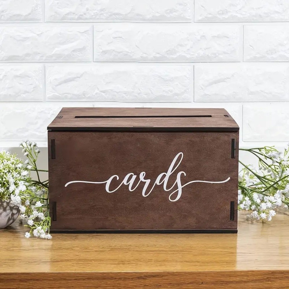 Wedding Card Box - 新しい木製ウェディングカードボックス装飾蓋付き記念品ボックス手作り封筒マネーボックスウェディングアクセサリー