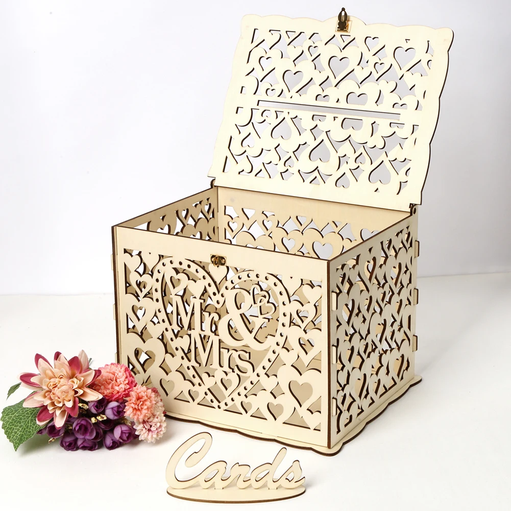 木製の結婚式のカードボックス、封筒のサインカード、花のパター - Wedding Card Box のレビューと価格